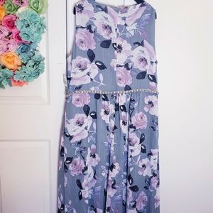 SLNY Navy White Floral Print Gown